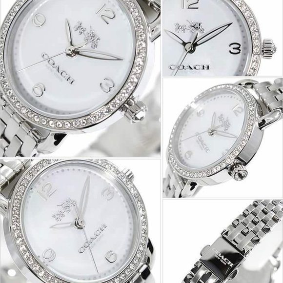 Coach WOMEN Silver Tone Delancey Mother of Pearl Crystal Watch 28mm 14502477 NWT - Picture 2 of 4